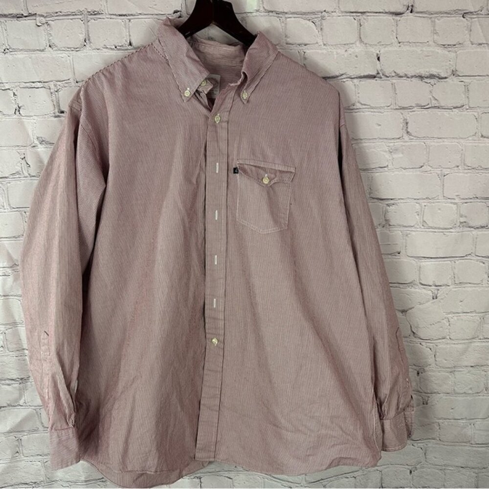 Brooks Brothers 346 red pin stripe Casual Button-Down Shirt sz XL 100% cotton